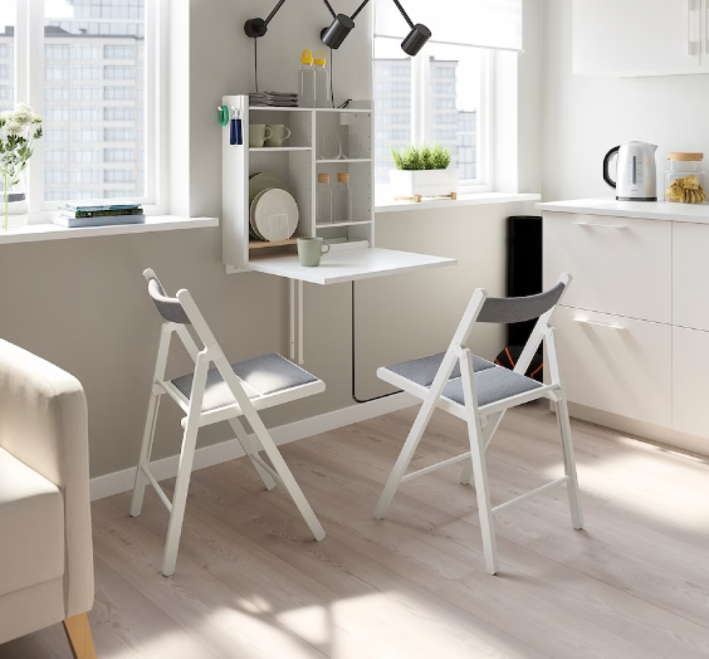 ايكيا NORBERG / TERJE طاولة وكرسيان, أبيض أبيض/Knisa رمادي فاتح