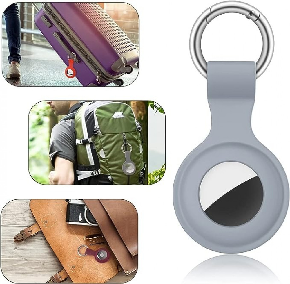 4 قطع من حامل ايرتاج سيليكون مع سلسلة مفاتيح، حافظة ايرتاج مضادة للضياع لحافظة ابل ايرتاج، سلسلة مفاتيح لجهاز ابل ايرتاج جي بي اس، ملحقات مكتشف المنتجات (زهري/ارجواني/احمر نبيذي/ازرق رمادي)