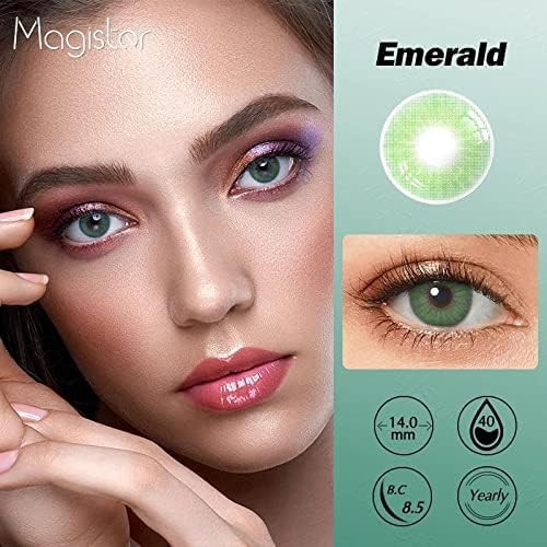 عدسات لاصقة ملونة ماجيستر (زمرد) قطر 14 مم محتوى ماء 40% مع حافظة