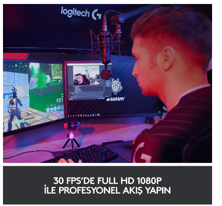 كاميرا لوجيتيك C922 برو ستريم، HD 1080P-30fps او HD 720P-60fps، نظام تدفق سريع وستيريو وتصحيح ضوء HD، تركيز تلقائي، مناسبة لليوتيوب، تويش، اكس سبليت، الكمبيوتر، Mac، اللابتوب، التابلت - اسود