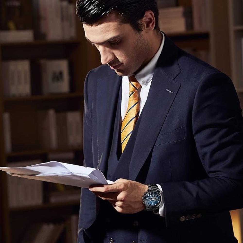 ساعة يد كرونوغراف رياضية مقاومة للماء للرجال من بينيار عسكرية متعددة الوظائف فاخرة عصرية كوارتز كلاسيك هدايا أسود وأزرق