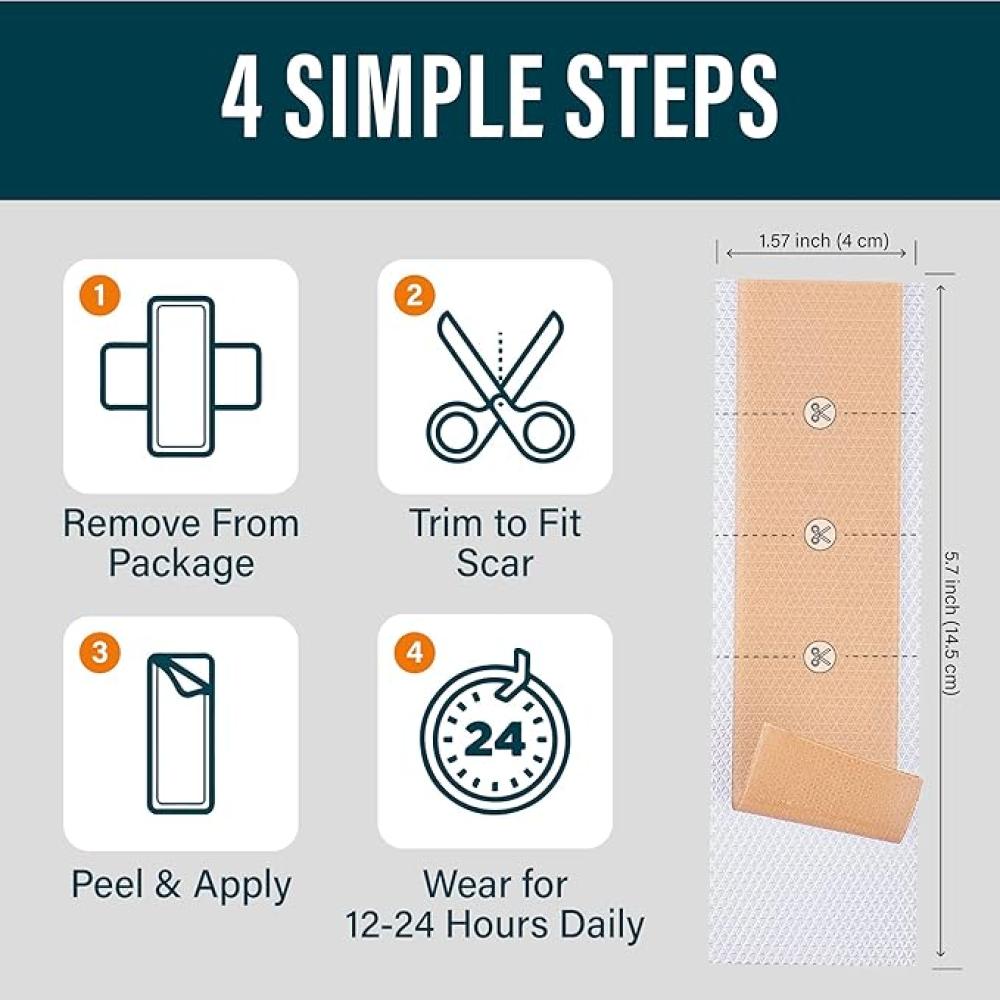 لاصقات ندبات سيليكون من نوفاديرميس - تم اختبارها من قبل اطباء الجلدية في الولايات المتحدة الامريكية، فعالية مثل كريم جراحي وجل وشرائط ورقع الندوب، تزيل الندوب في البطن- 4 قطع 5.7×1.57 انش، بيج