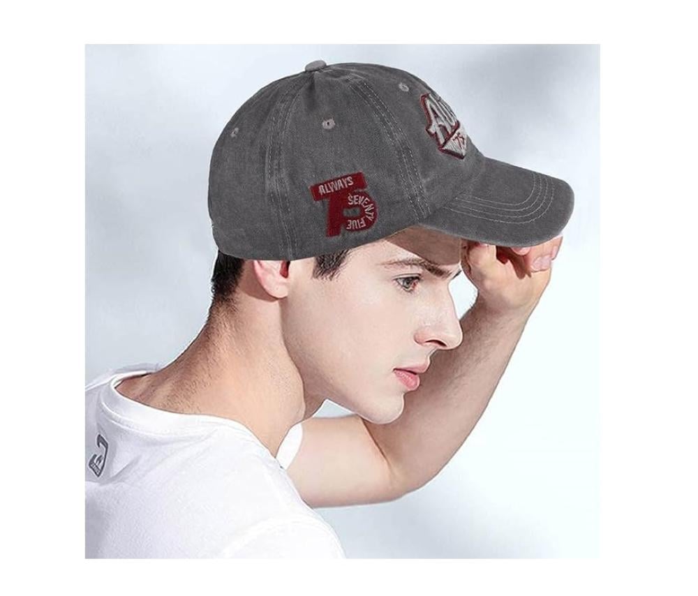 قبعة تراكر بيسبول مطرزة بنمط عتيق، قبعة شمس من القطن بنسبة 100%، قبعة كاجوال هيب هوب ناعمة للجنسين مقاس قابل للتعديل للرجال والنساء - المقاس: 54-58 - رمادي