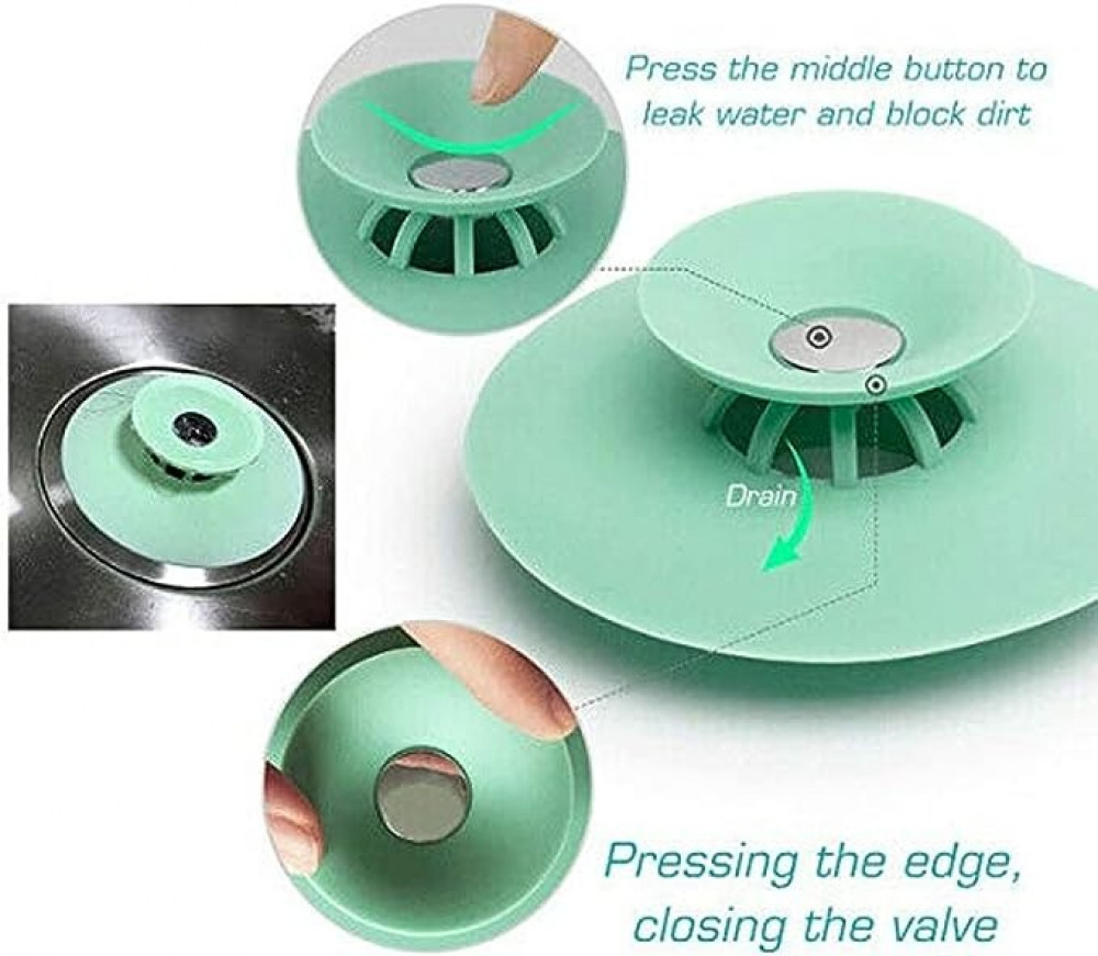 سدادة تصريف الحمام من سكاي تاتش - مجموعة 4 قطع من السيليكون 2 في 1 بمقاس يونيفرسال مناسب لتغطية فتحة تصريف حوض الاستحمام وحماية مصفاة الارضيات وصرف الغسيل والمطبخ والحمام