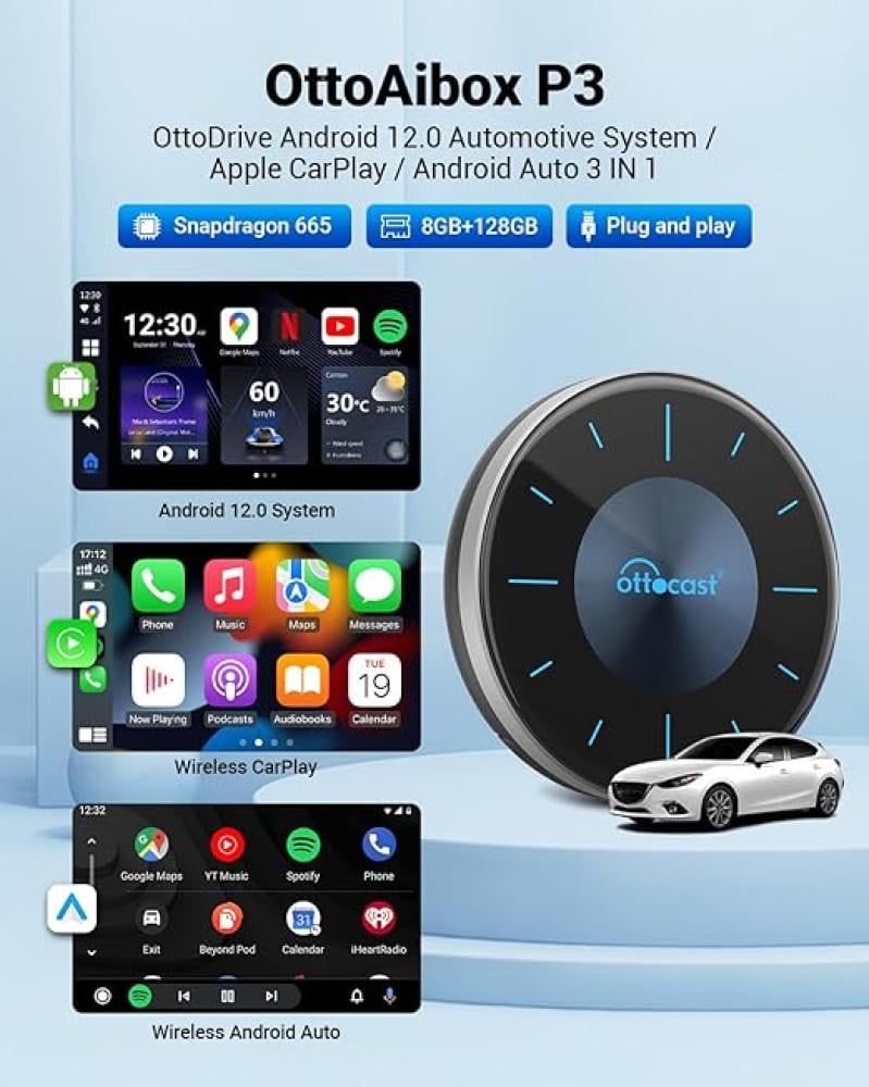 محول فيديو كاربلاي بي 3 من اوتوكاست محول فيديو كاربلاي 2023 اندرويد 120 كاربلاي لاسلكي يدعم مخرج HDMI ويوتيوب ونتفليكس وديزني وتيك توك الى سيارات كاربلاي السلكية او اي ام