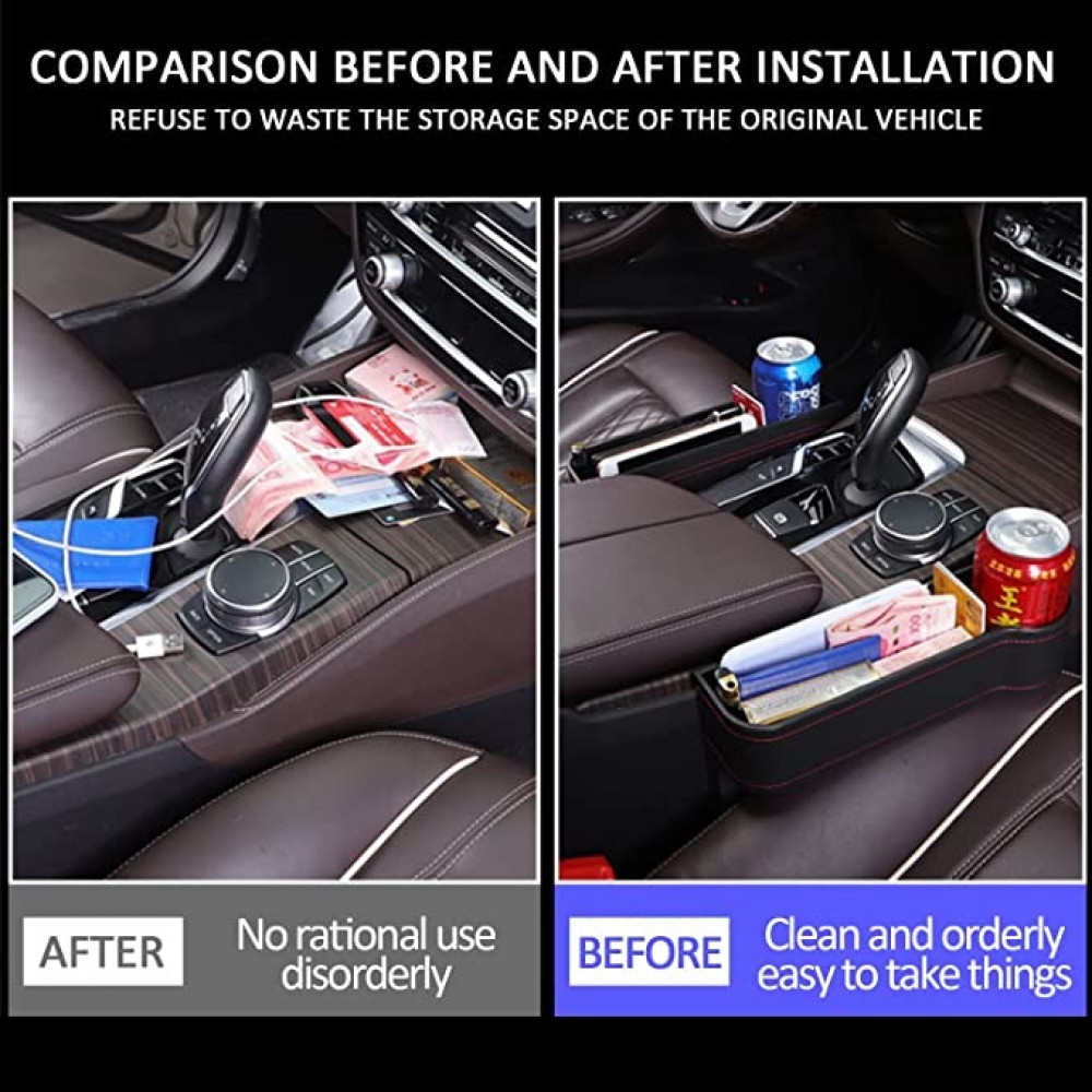 منظم لمقعد السيارة متعدد الوظائف يوضع بجانب وحدة التحكم في السيارة مع حوامل اكواب وخطافين لحمل الهاتف والنظارة الشمسية من اوكسيوز، من قطعتين