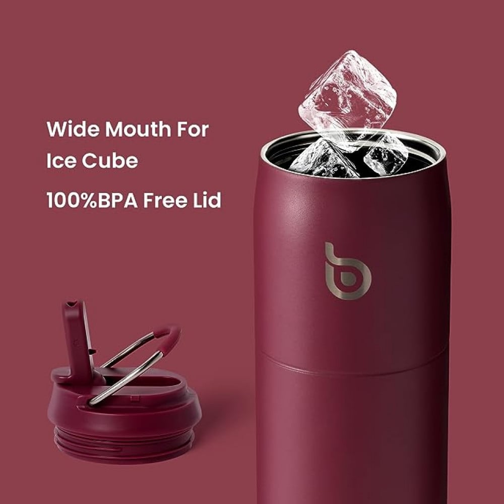 بوتل بوتل زجاجة مياه ستانلس ستيل مع ماصة وغطاء، زجاجة مياه معزولة بتفريغ الهواء 32 اونصة، تحافظ على البرودة لمدة 24 ساعة، ساخنة لمدة 12 ساعة، زجاجة مياه رياضية بفوهة واسعة مانعة للتسرب، احمر