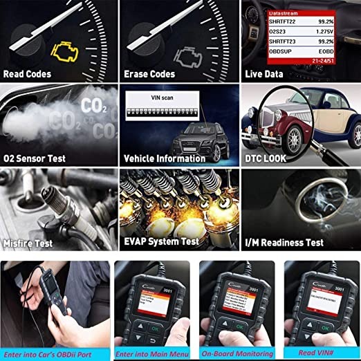 جهاز كشف اعطال السيارات لونش OBD2 موديل كريدر 3001 بنظام او بي دي 2 لفحص الأعطال المسببة لانارة لمبة فحص المحرك وحساس الاكسجين، منذ 1996