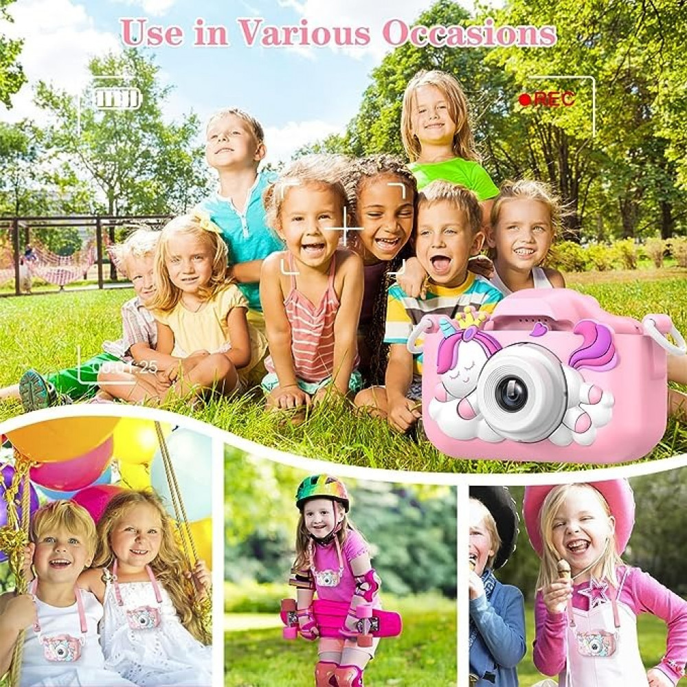 كاميرا للاطفال من زوني، كاميرا رقمية مطورة بتصميم يونيكورن مع فيديو، كاميرا فيديو سيلفي 32GB 1080P HD للاطفال الصغار، العاب هدايا لطيفة محمولة للبنات والاولاد (بينك)
