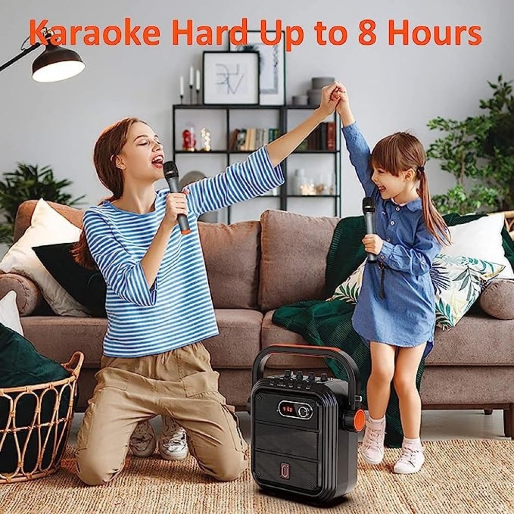 مجموعة مكبر صوت من جيه واي اكس كاريوكي مع ميكروفون بلوتوث قابلة للحمل ونظام بي ايه قابل لاعادة الشحن مع راديو اف ام وتسجيل صوتي وتقنية ترو ستيريو اللاسلكية وجهاز تحكم عن بعد يدعم بطاقة تي اف/USB