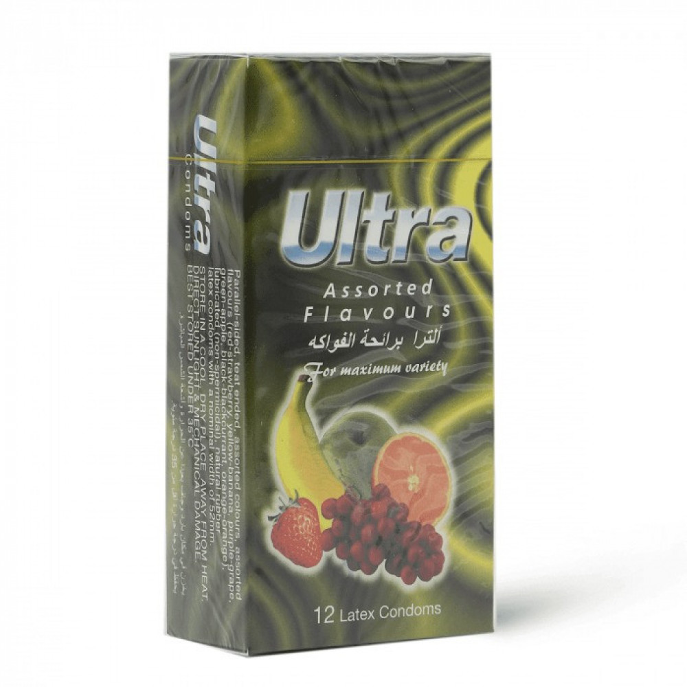 واقي ذكري ألترا بنكهة الفواكه 12 قطعة - لاتكس طبيعي وحماية