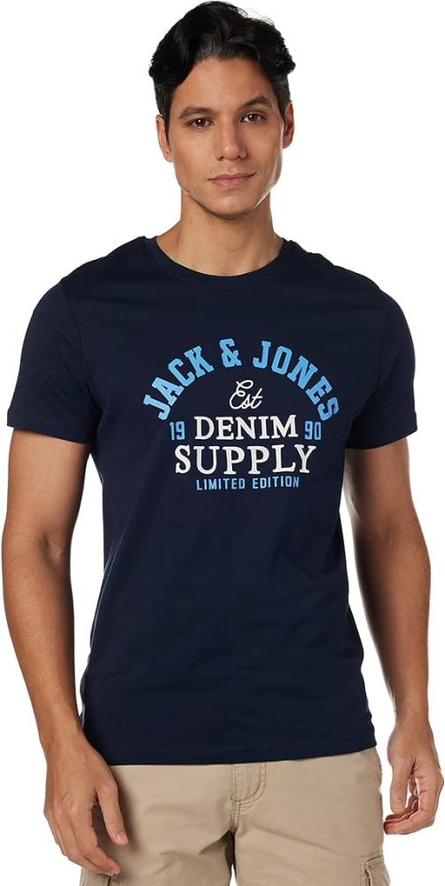 تيشيرت برقبة دائرية ومطبوع باللوجو للرجال من جاك اند جونز