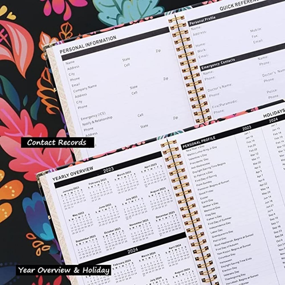 دفتر للتخطيط لعام 2023 - دفتر تخطيط اسبوعي من شهر يناير الى ديسمبر لعام 2023، دفتر يستخدم ورق ايه 5 مع جيب داخلي، مع اجندة بعدد الشهور