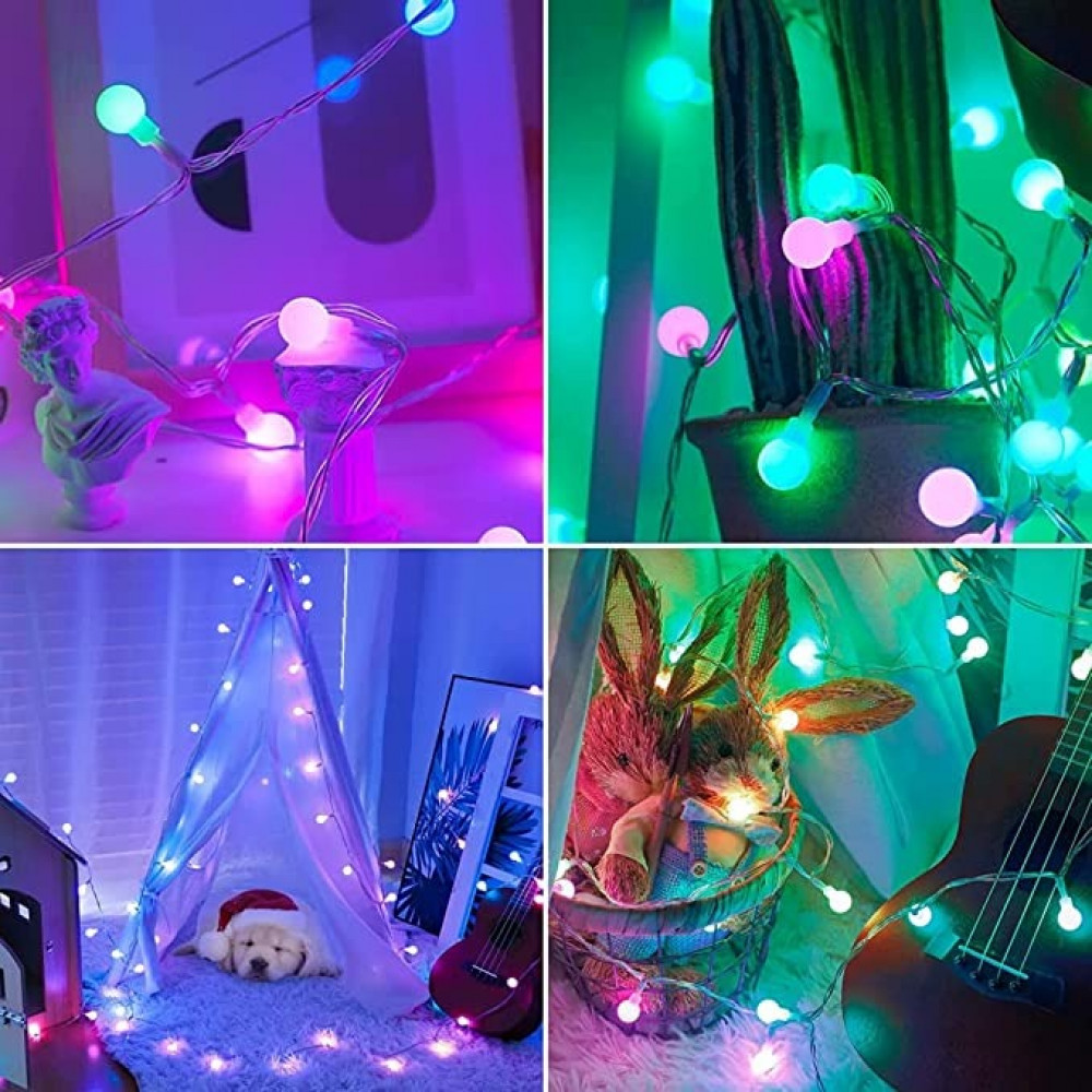 شريط مصابيح ذكية كروية الشكل متعددة الالوان بطول 5 متر من جودرن، 33 مصباح LED مع تطبيق وجهاز تحكم عن بعد، اضواء كروية الشكل RGB مقاومة للماء، شريط مصابيح زينة بمنفذ USB للكريسماس ورمضان وحفلات الفناء