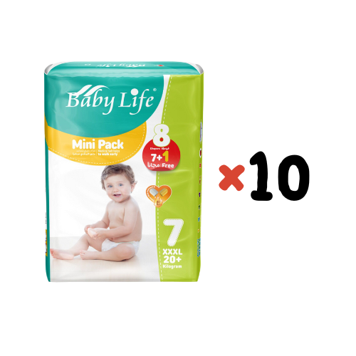 حفاضات أطفال Baby Life XXXL رقم 7 – عبوة Mini Pack ملونة