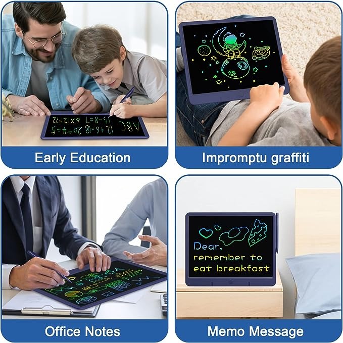 تابلت كتابة LCD للاطفال، لوح رسم 15 انش، لوحة رسم مع ملصقات حيوانات لطيفة وبطاقات تهنئة، العاب تعليمية هدايا للاولاد والبنات من سن 3 الى 12 سنة