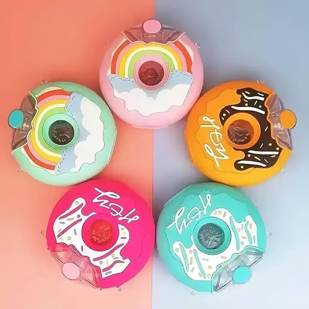 زد اس اس سيفت, زجاجة مياه للاطفال للمدرسة، زجاجات شرب دونات 380 مل مع ماصة وحزام كتف، خالية من البيسفينول ايه، كوب رياضي مانع للتسرب، افضل هدية للاطفال الصغار (بينك)