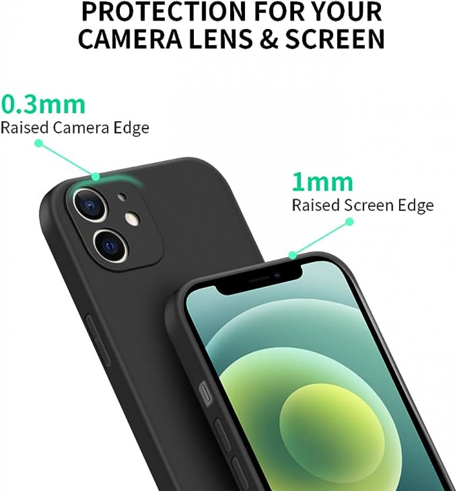 حافظة حماية رفيعة للغاية من جل السيليكون لجهاز ايفون 12 مقاس6.1 انش، حماية شاملة ضد الخدش مع خاصية مضادة للصدمات بفضل ماص الصدمات، أسود