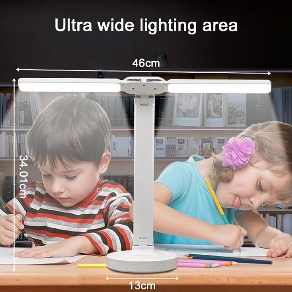 نيكومي مصباح مكتب LED مزدوج الرأس، مصباح طاولة، قابل لاعادة الشحن، عناية بالعين، تحكم باللمس مع منفذ شحن USB، مصباح طاولة بجانب السرير للقراءة والدراسة للاطفال والمنزل والمكتب، ابيض