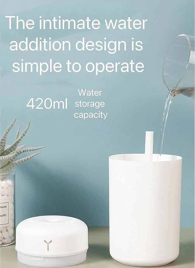 جهاز تعديل رطوبة مكتبي من تي بي سيتنز، قابل لاعادة الشحن بـUSB، مرطب هواء محمول صغير للسيارة لاطلاق الروائح العلاجية بعدد 2 وضع للرذاذ وتشغيل صامت و7 الوان اضاءة LED لليوجا وغرفة النوم والمكتب (ابيض)