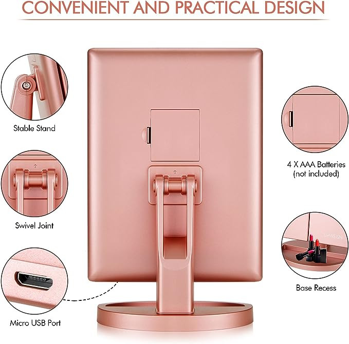 مرايا مكياج مضيئة ثلاثية من فلايميرو بتكبير 3x2x 345 سم