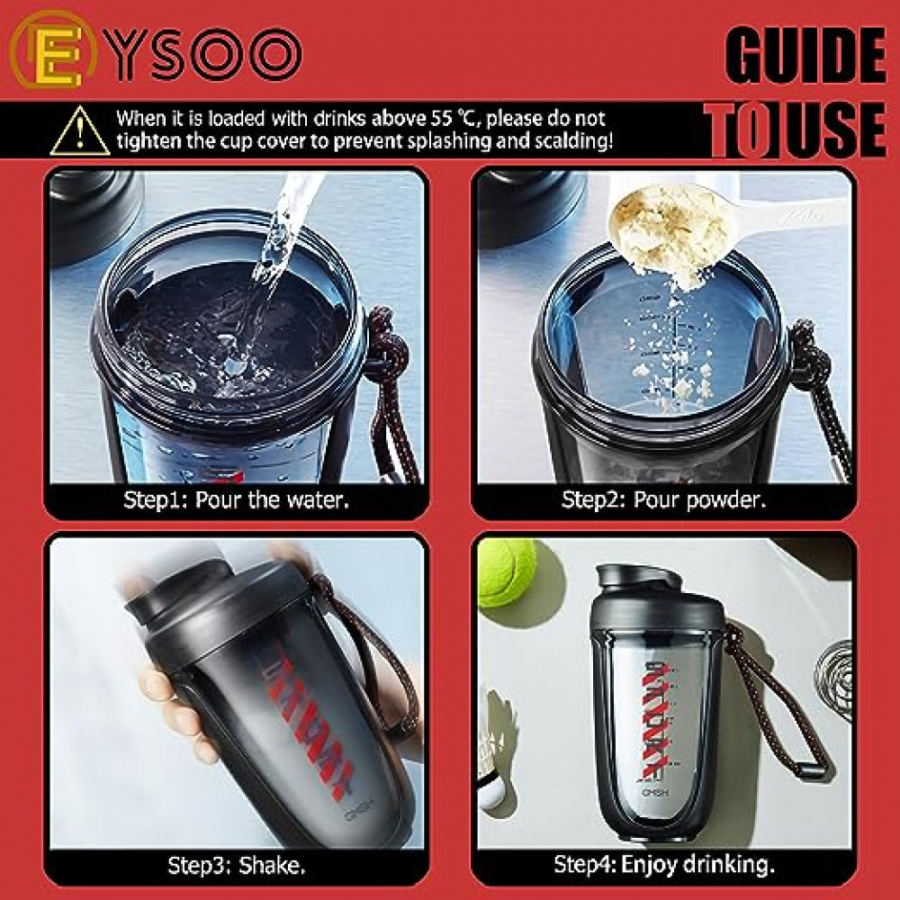 زجاجة خلط بروتين من ايسو® بسعة 20 اونصة، مصنوعة من الستانلس ستيل ومانعة للتسرب، مناسبة لحفظ خليط البروتين مع كوب خلط بروتين محمول خالي من BPA مع كرة خلط لتمرينات اللياقة البدنية (لون اسود)، بلاستيك