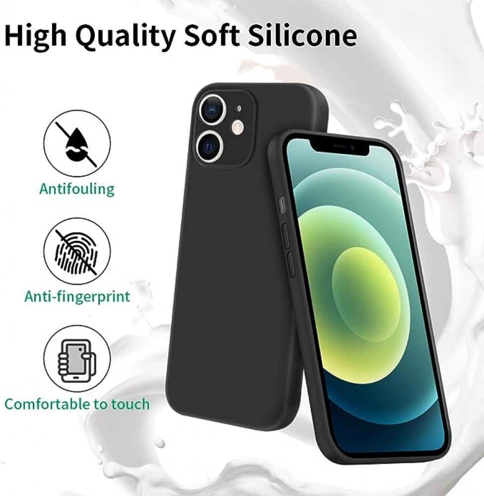 حافظة حماية رفيعة للغاية من جل السيليكون لجهاز ايفون 12 مقاس6.1 انش، حماية شاملة ضد الخدش مع خاصية مضادة للصدمات بفضل ماص الصدمات، أسود