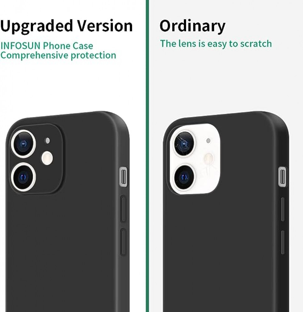 حافظة حماية رفيعة للغاية من جل السيليكون لجهاز ايفون 12 مقاس6.1 انش، حماية شاملة ضد الخدش مع خاصية مضادة للصدمات بفضل ماص الصدمات، أسود