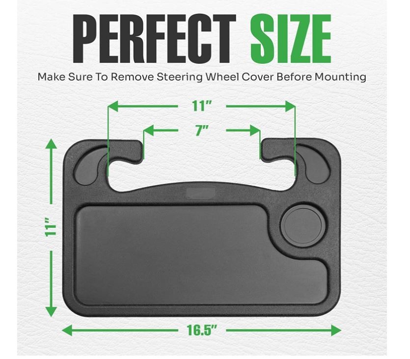 صينية توضع على عجلة القيادة لتناول الطعام وحمل اللابتوب في السيارة مع منطقة لوضع الكوب وتناسب جميع السيارات الشخصية