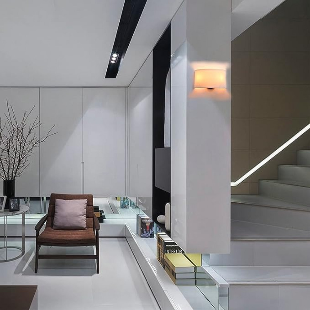 مصباح حائط ليلي مخفي للاستخدام الداخلي بجانب السرير بمصباحين، مصباح صناعي عتيق مع غطاء قماشي نصف دائري للقراءة وغرفة النوم وغرفة المعيشة وغرفة الطعام والفندق (ابيض)