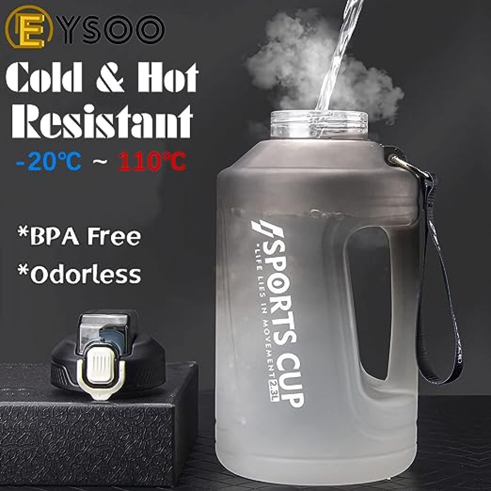 زجاجة مياه رياضية سعة 38 لتر لصالة الالعاب الرياضية زجاجة مياه كبيرة للشرب زجاجة مياه تحفيزية خالية من مادة BPA مانعة للتسرب مع مقبض وقشة قابلة للازالة للتمارين الرياضية اسود