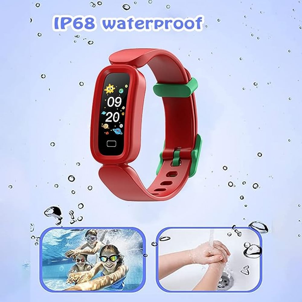ايكيتش ساعة ذكية للاطفال البنات والاولاد، ساعة لتتبع اللياقة البدنية، ساعة لياقة بدنية مع مراقب معدل ضربات القلب، ساعة ذكية مقاومة للماء، اساور معصم رياضية ملونة (احمر), أحمر, عارض