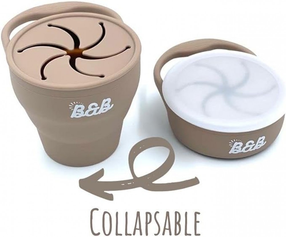 بي اند بي كوب وجبات خفيفة من السيليكون قابل للطي ومقاوم للانسكاب مع غطاء للاطفال والرضع