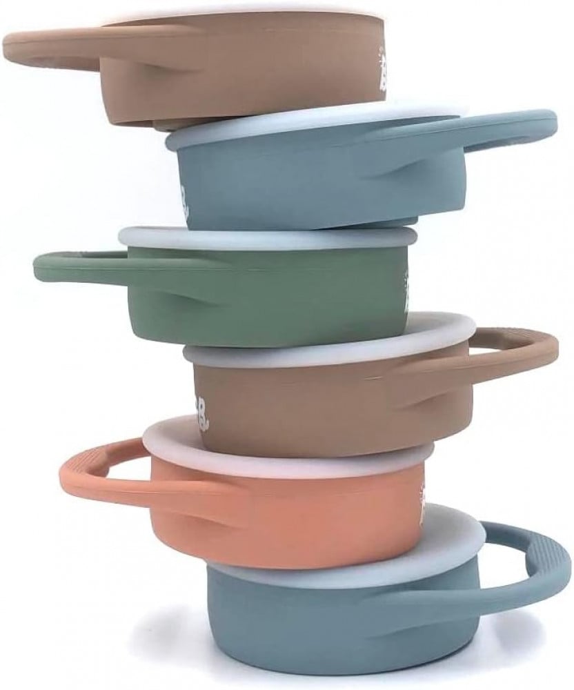 بي اند بي كوب وجبات خفيفة من السيليكون قابل للطي ومقاوم للانسكاب مع غطاء للاطفال والرضع