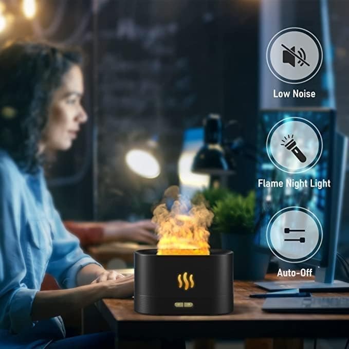 مرطب هواء وموزع زيوت عطرية جيني بتأثير اللهب LED 180مل USB محمول