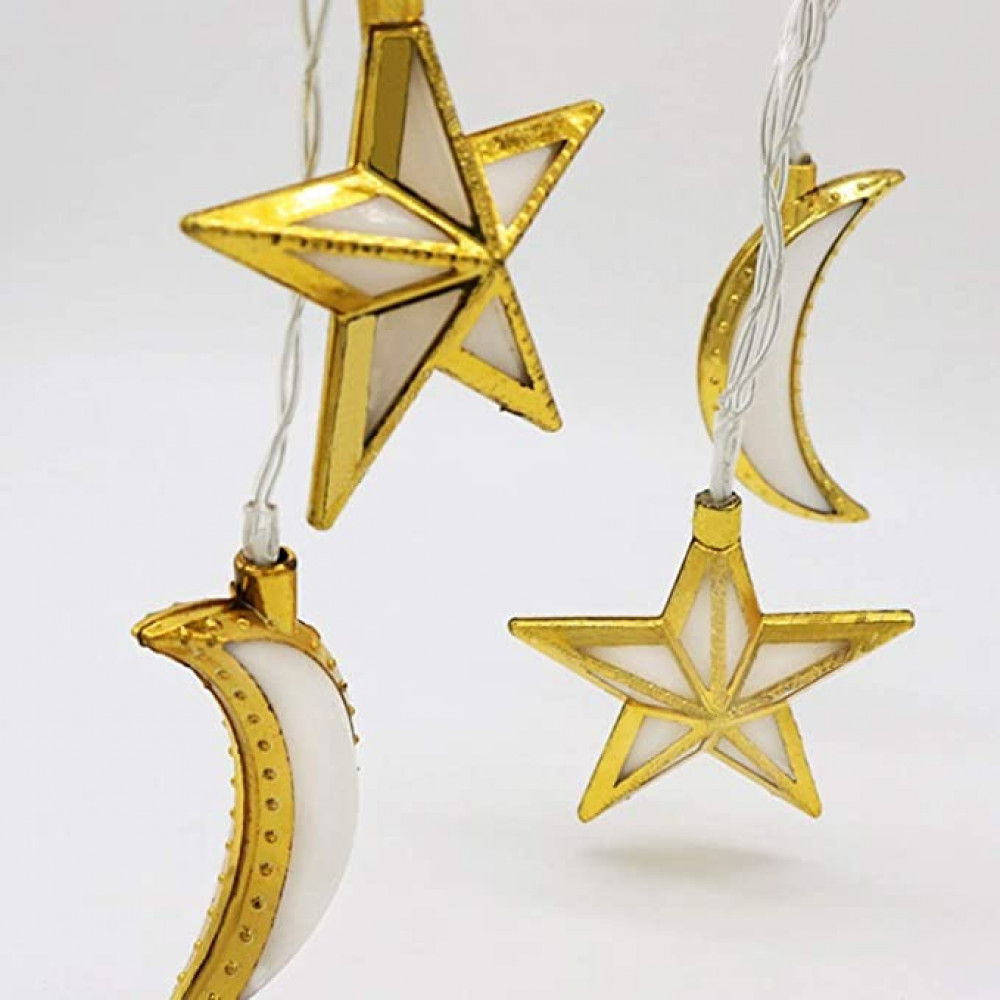 سلسلة اضواء رمضان للمسلمين من موبيستيك، زينة عيد مبارك على شكل قمر ونجم بلون ابيض دافئ، تعمل على البطارية (غير مُضمنة)، لعيد رمضان