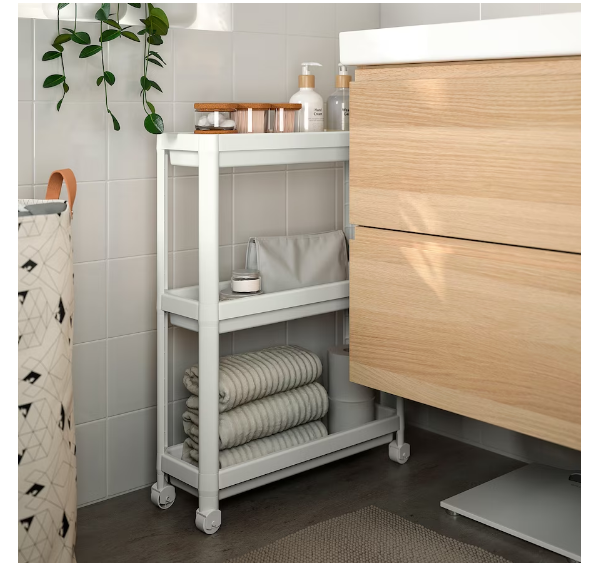 عربة تخزين للحمام VESKEN بلاستيك بعجلات 54x18x71 سم