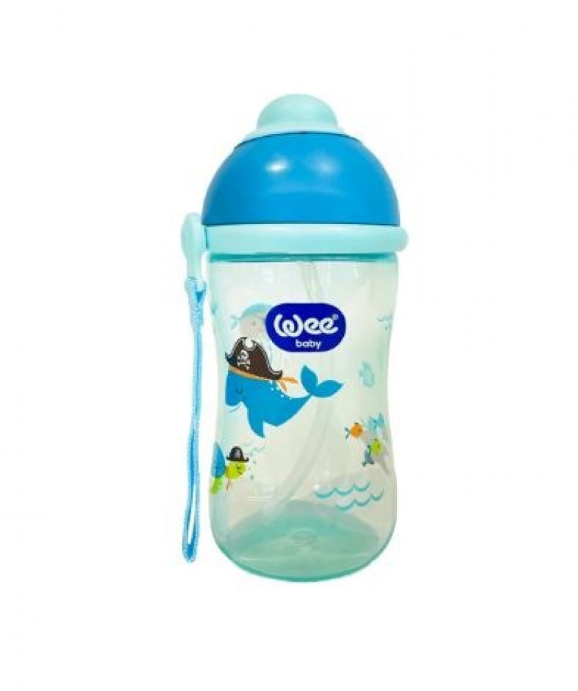 كوب تدريب زجاجي وي بيبي 380 مل بحلمة سيليكون وغطاء مانع للتسرب