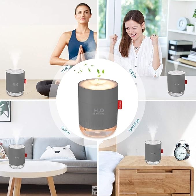 جهاز ترطيب صغير محمول، 500 مل، مرطب هواء صغير للرذاذ البارد، مرطب شخصي لسطح المكتب بمنفذ USB لغرفة نوم الاطفال والسفر والمكتب والمنزل، اغلاق تلقائي، وضعين للرذاذ، هادئ للغاية، رمادي