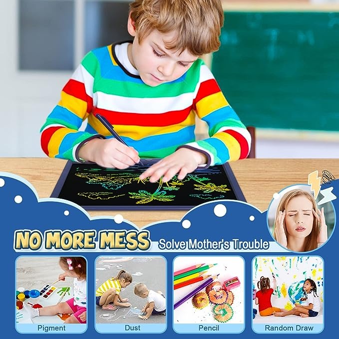 تابلت كتابة LCD للاطفال، لوح رسم 15 انش، لوحة رسم مع ملصقات حيوانات لطيفة وبطاقات تهنئة، العاب تعليمية هدايا للاولاد والبنات من سن 3 الى 12 سنة