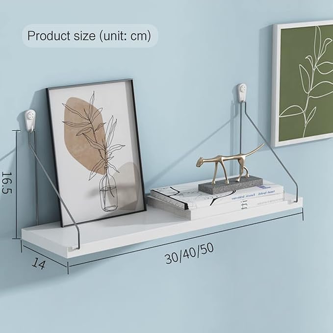مجموعة ارفف عائمة من 3 قطع، رف حائط خشبي عائم مع دعامات معدنية، للجدار وغرفة النوم وغرفة المعيشة والحمام والنباتات (ابيض 11.8-19.7 انش)
