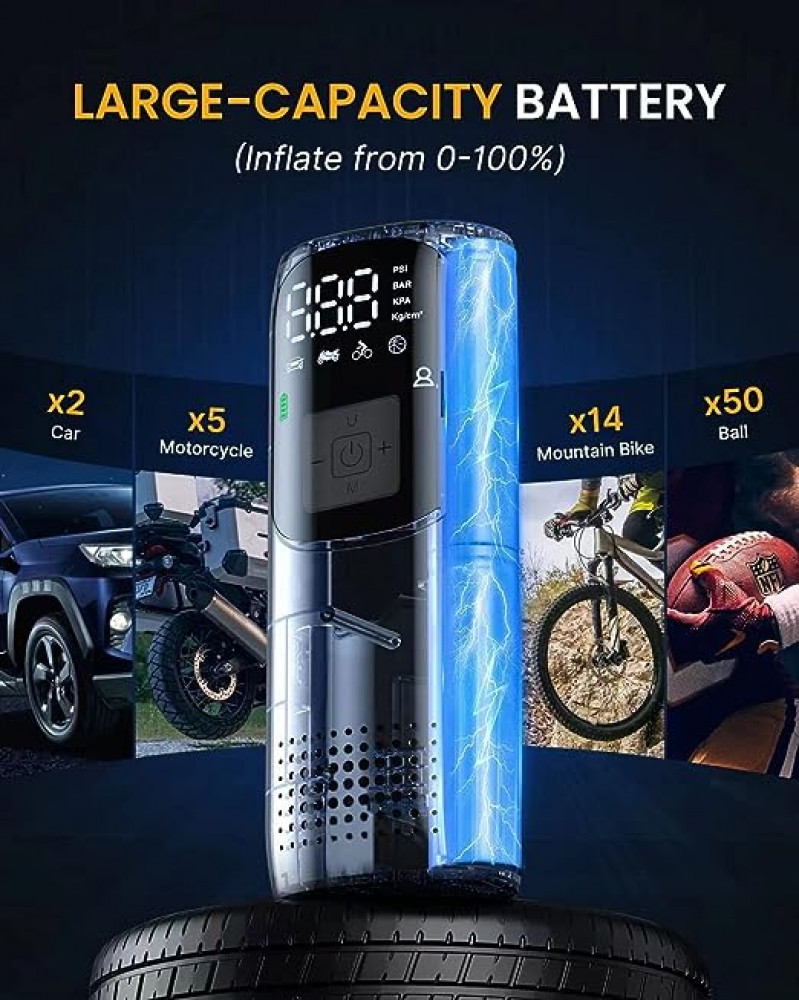 منفاخ هواء للاطارات ومنفاخ صغير للدراجة من ابسون، ضاغط هواء محمول للسيارة والدراجة، 150 باوند لكل انش مربع، ايقاف تشغيل تلقائي مع صمام بريستا / شريدر