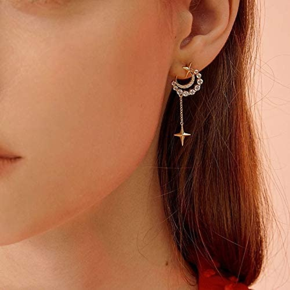 أقراط طويلة من هيمدي مرصعة بالنجوم والقمر والقلب - طقم واحد