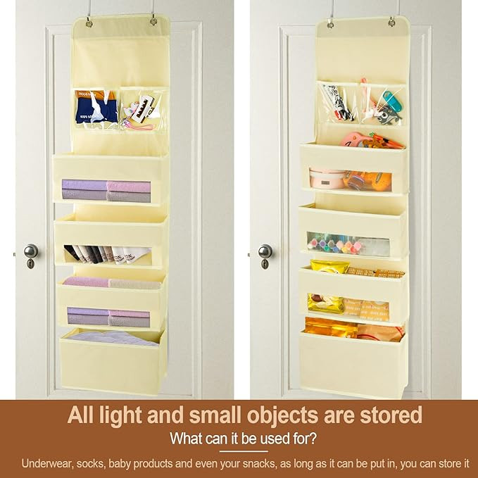 اف جي اس اي اي او يوار منظم يثبت على الباب من 5 ارفف، منظم خزانة معلق على الحائط مع جيب شفاف من بلاستيك بي في سي لتخزين مستلزمات حفاضات الاطفال والالعاب المخملية ومستحضرات التجميل (عبوة واحدة - بيج)