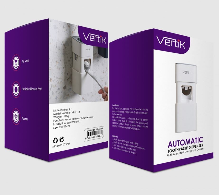 موزع معجون الأسنان من VERTIK أوتوماتيك جداري بحجم 8×8×12 سم