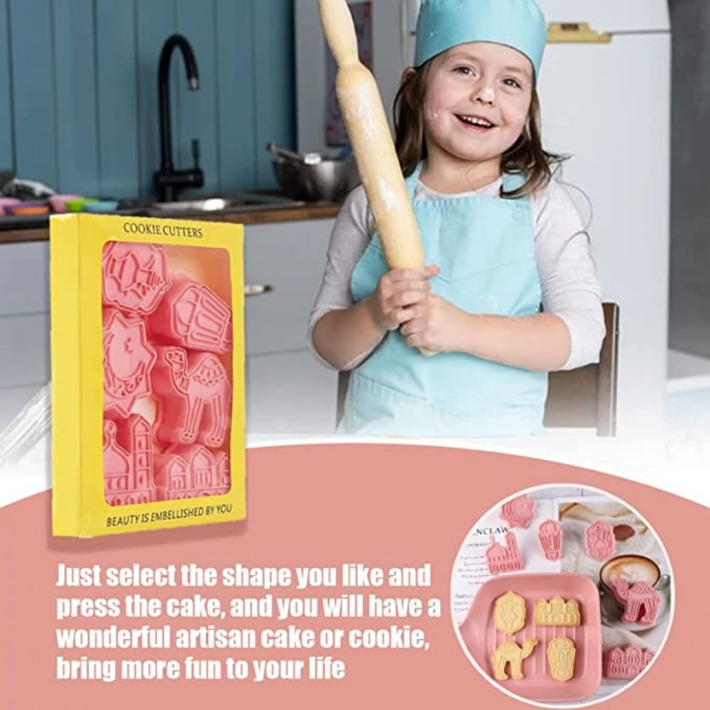 مجموعة قطاعات بسكويت رمضان وعيد مبارك، قالب بسكويت عيد مبارك ثلاثي الابعاد، مسجد، فانوس، جمل، كنيسة، قمر، نجمة اسلامية