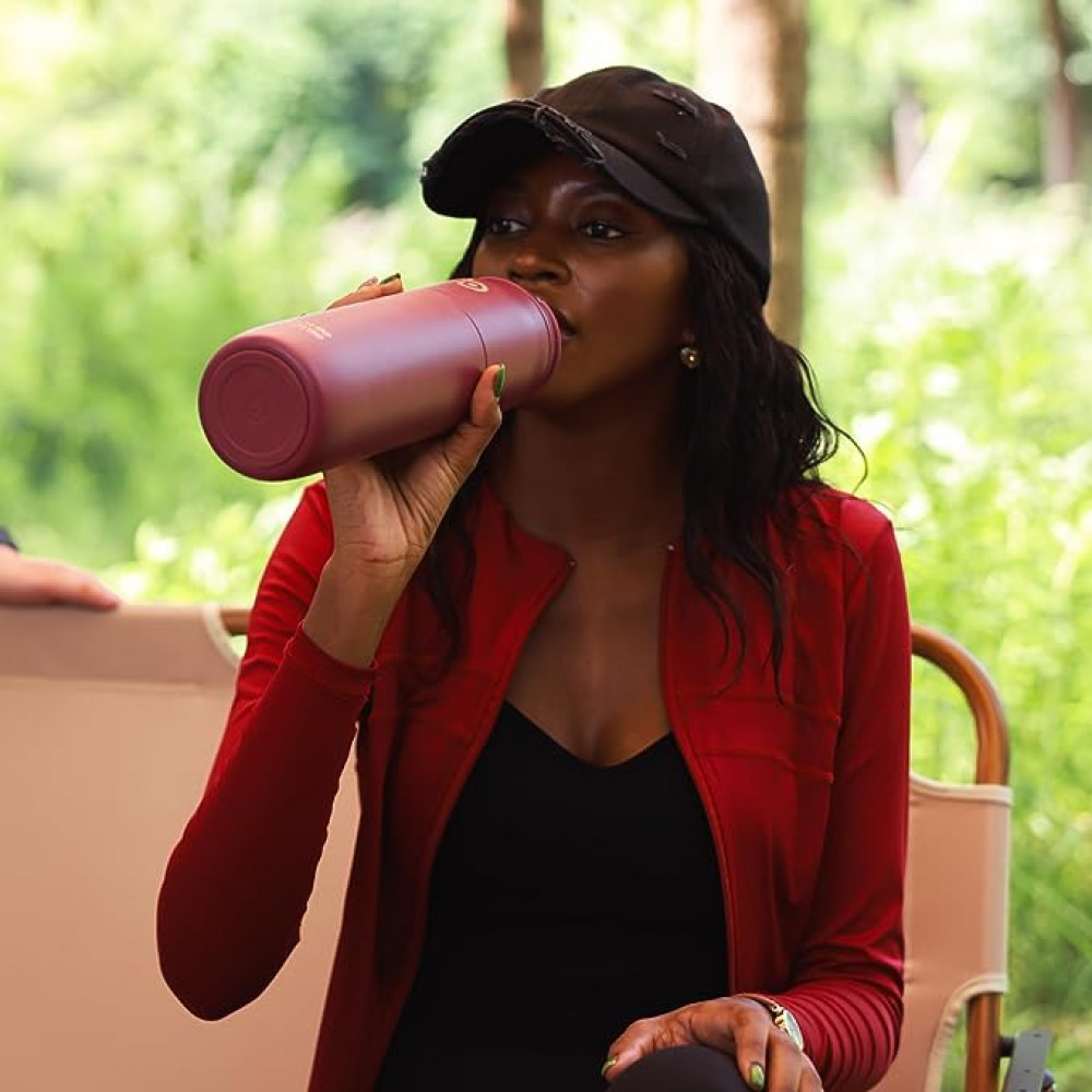 بوتل بوتل زجاجة مياه ستانلس ستيل مع ماصة وغطاء، زجاجة مياه معزولة بتفريغ الهواء 32 اونصة، تحافظ على البرودة لمدة 24 ساعة، ساخنة لمدة 12 ساعة، زجاجة مياه رياضية بفوهة واسعة مانعة للتسرب، احمر