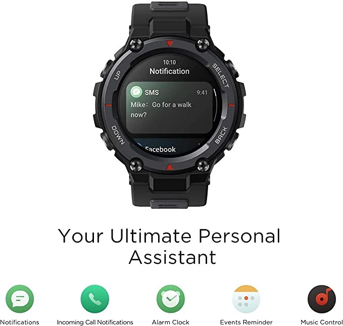 اميز فيت ساعة لياقة بدنية ذكية تي-ريكس برو موثقة حسب المعايير العسكرية مع GPS وبطارية تدوم 18يوم وSpO2 ومراقبة معدل ضربات القلب واكثر من 100 وضع رياضة مع مقاومة للماء 10 وتحكم بالموسيقى، بلون اسود من اميزفيت