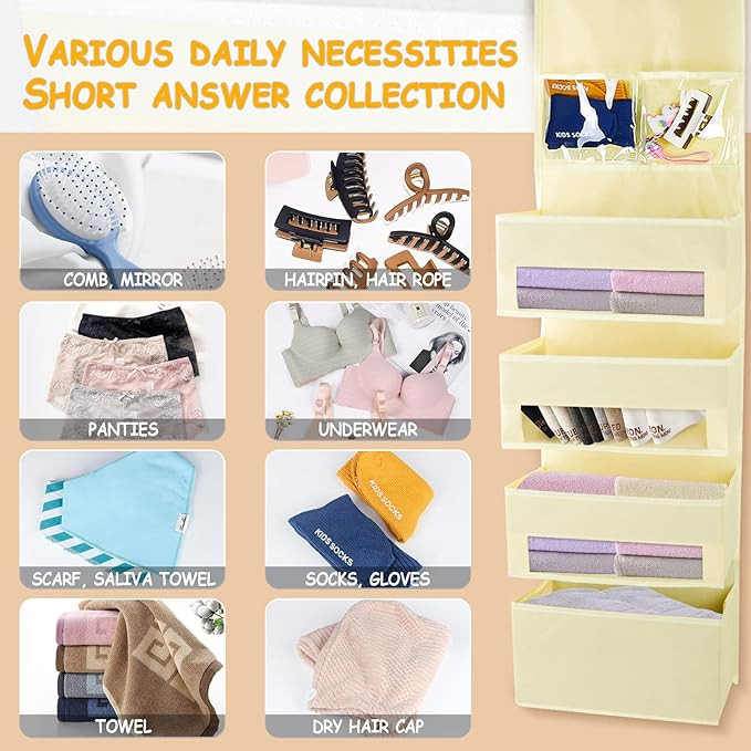 اف جي اس اي اي او يوار منظم يثبت على الباب من 5 ارفف، منظم خزانة معلق على الحائط مع جيب شفاف من بلاستيك بي في سي لتخزين مستلزمات حفاضات الاطفال والالعاب المخملية ومستحضرات التجميل (عبوة واحدة - بيج)