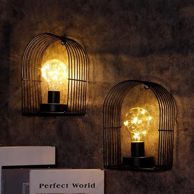 مجموعة من 2 مصباح يعمل بالبطارية 7 انش ارتفاع من نيويماج، مصابيح معدنية معلقة لاسلكية مع مؤقت 6 ساعات لديكور المنزل وغرفة المعيشة وغرفة النوم والمطبخ والزفاف والفناء الداخلي والخارجي (اسود)